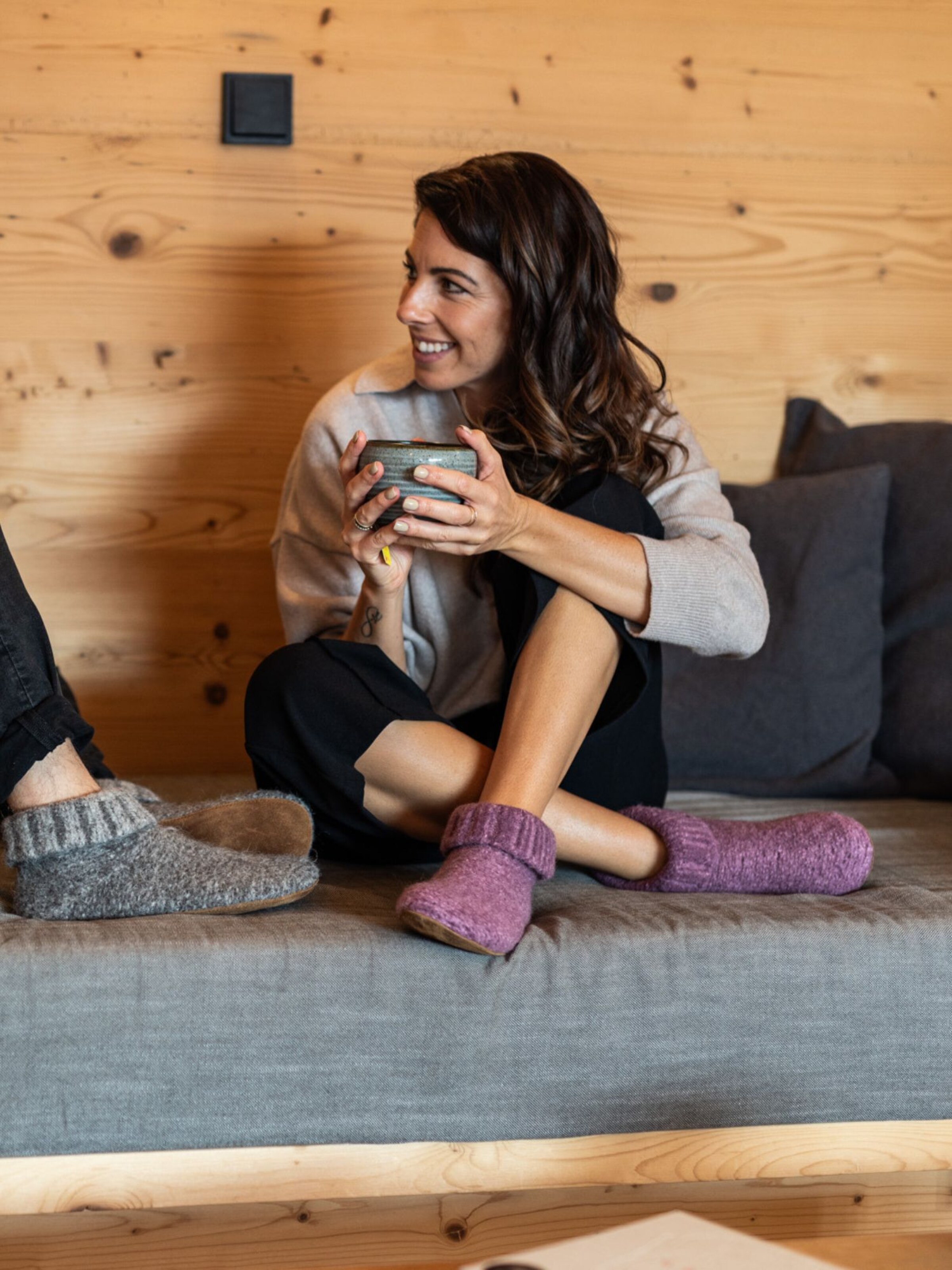 Gottstein Slippers 'Hüttenschuhe Knit Boot' in Pink