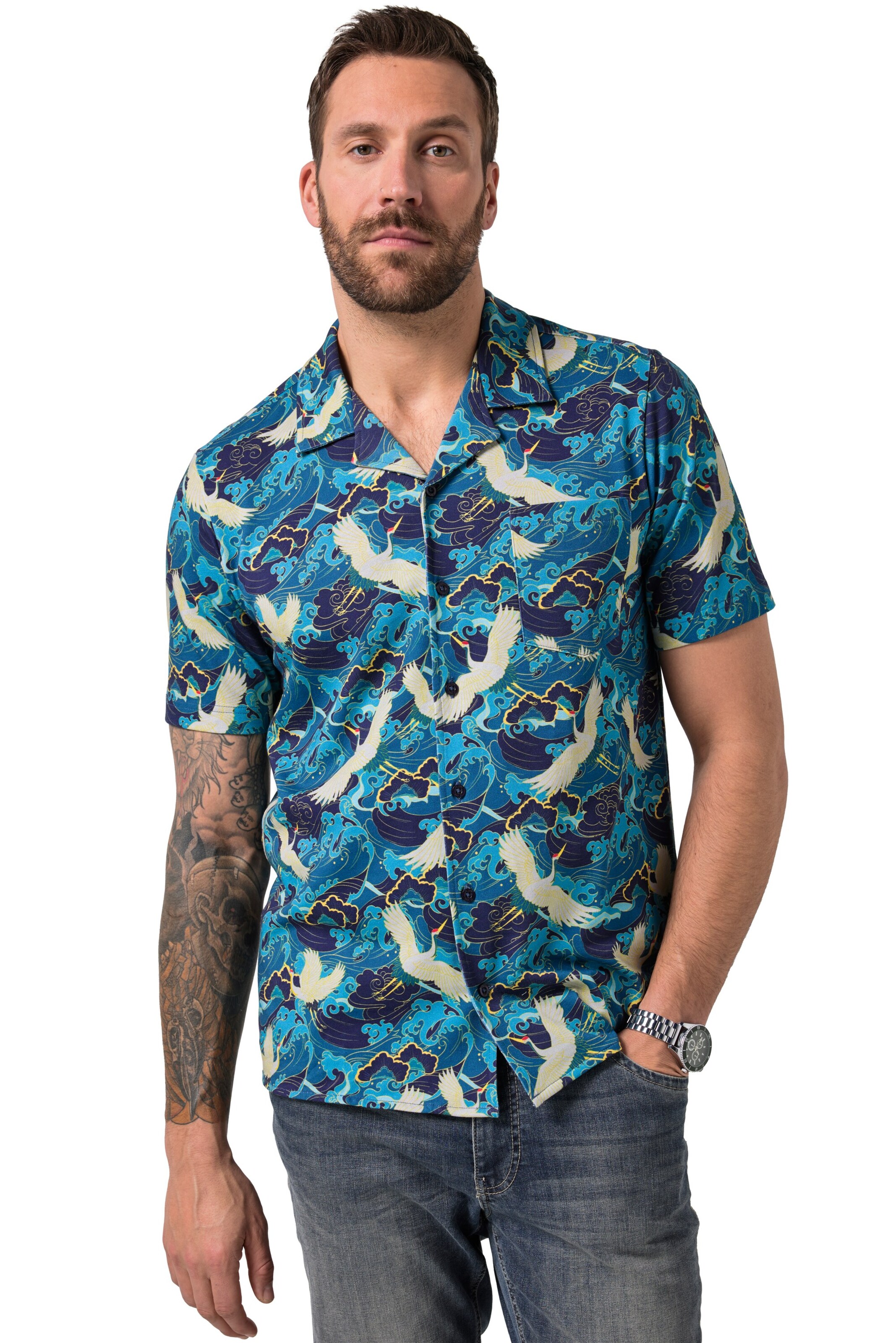 JP1880 Regular fit Overhemd in Blauw: voorkant