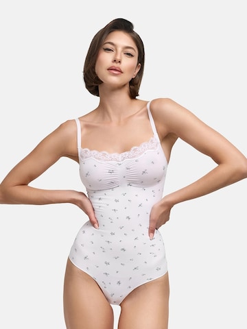cfab (formerly creamy fabrics) Shapingbody 'Bodysuit Sculpting Shapewear mit Lace' i vit: framsida