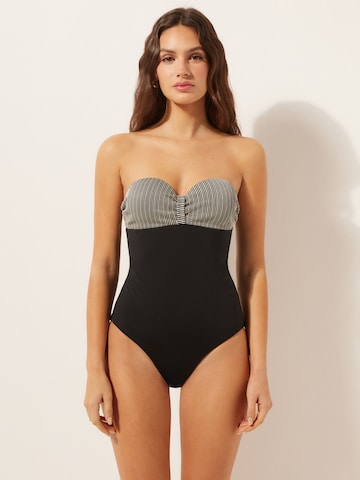 CALZEDONIA Bandeau Swimsuit 'GOLDEN STRIPES' in Black: front