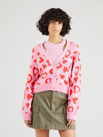 Monki Knit Cardigan in Pink: front