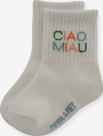 Pippa & Piet Socks 'Ciao Miau' in White: front