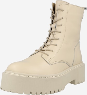 PS Poelman Lace-Up Ankle Boots in Beige: front