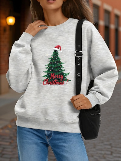 Pullover 'Women's Pullover with Christmas tree Print, Loose Fleece Pullover for Festival' GORHEY di colore grigio, Visualizzazione prodotti