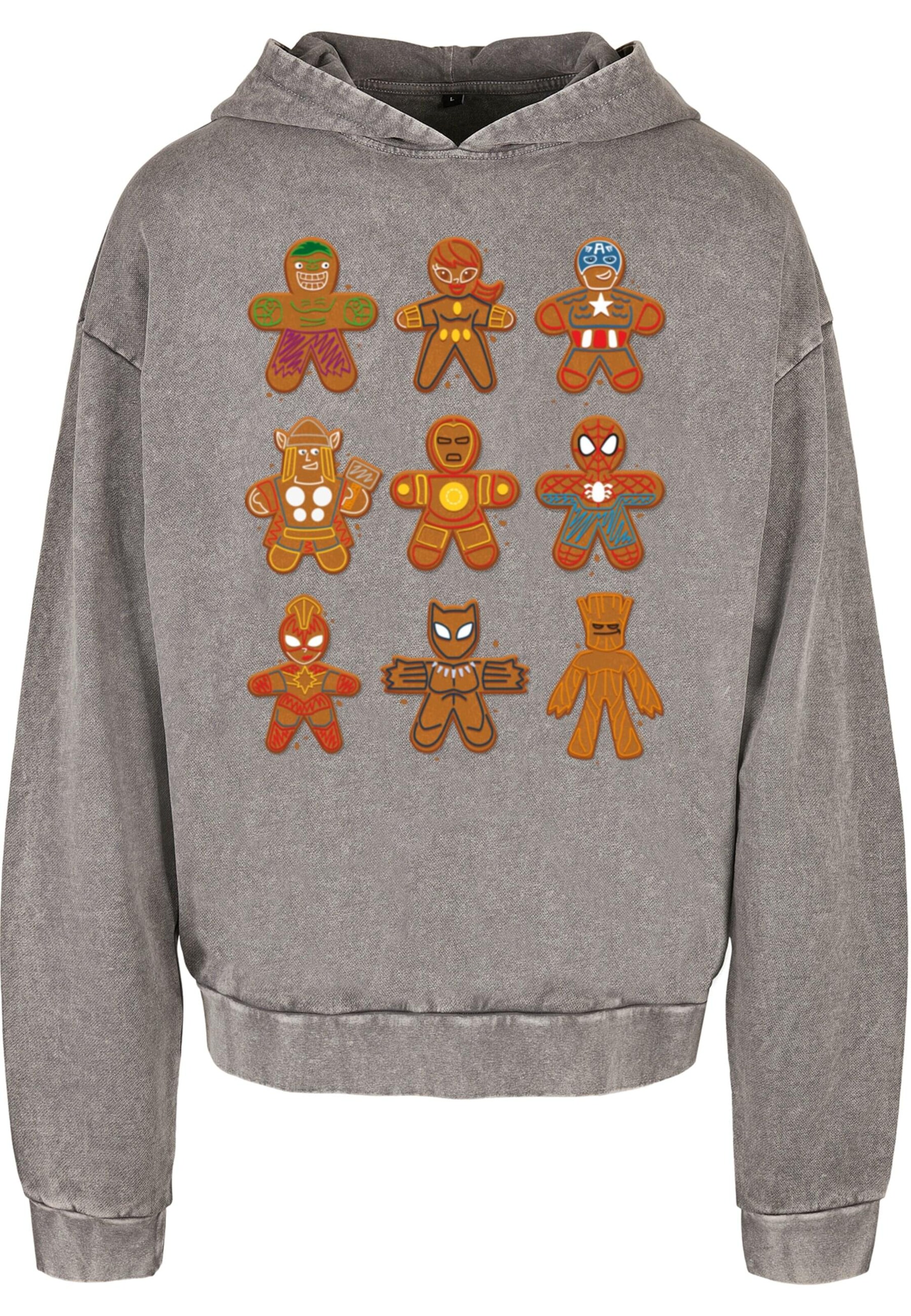 ABSOLUTE CULT Sweatshirt 'Marvel Universe - Christmas Gingerbread Avengers' in Grau: Vorderseite