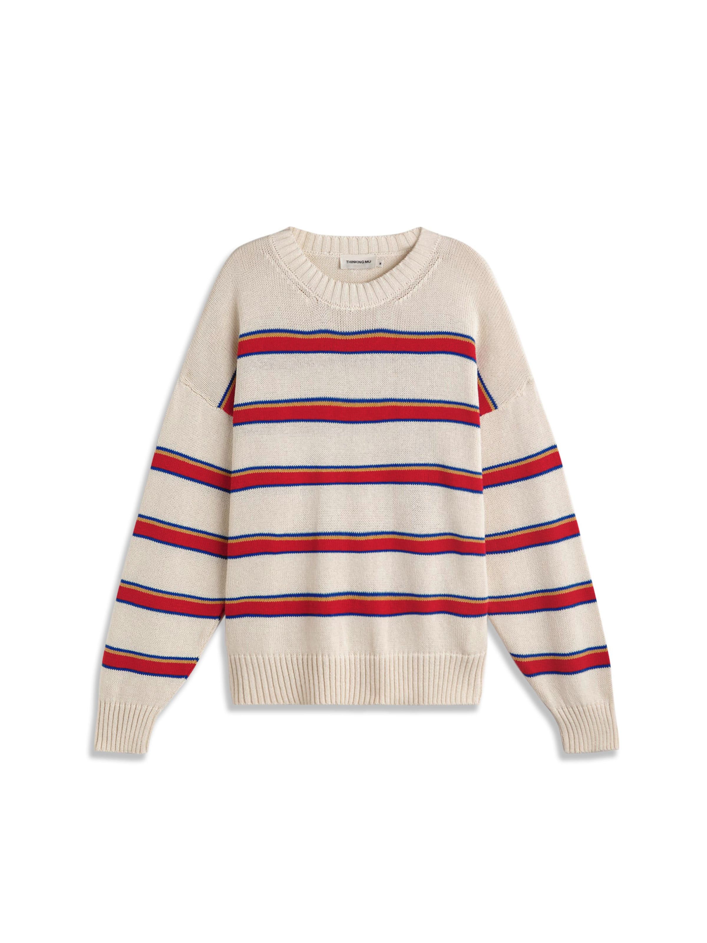 Thinking MU Sweater 'Beto' in L in Ecru / Blue / Dark yellow / Red, Item view