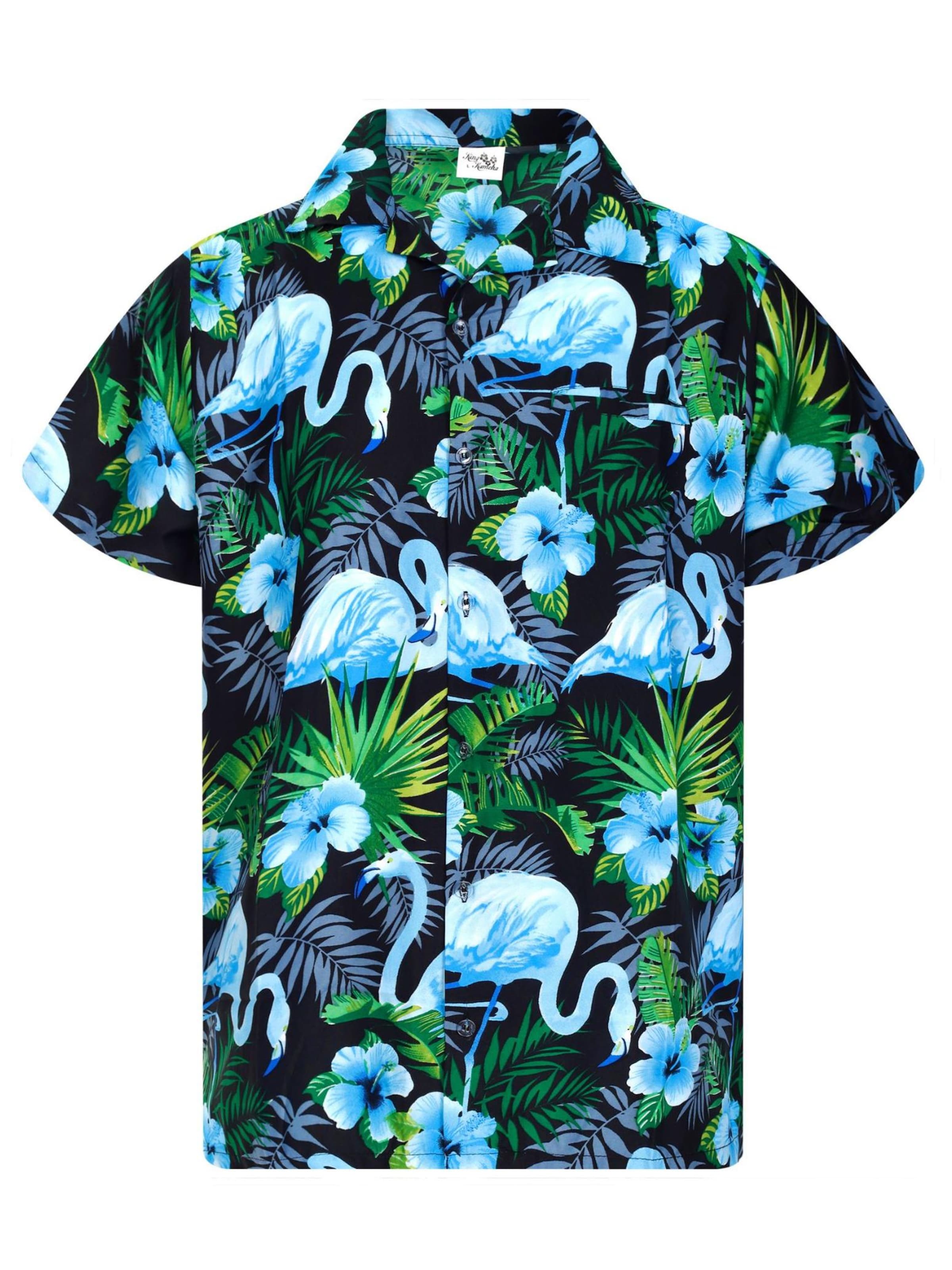 King Kameha Shirt 'Flamingo Flowers'‌‌‌‌‌‌ in Blau: Vorderseite