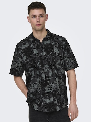 Only & Sons Comfort fit Button Up Shirt in Black: front