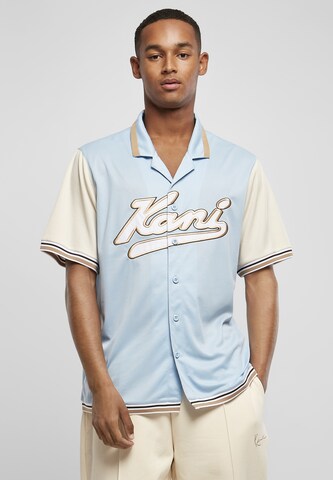 Karl Kani Regular fit Button Up Shirt 'Varsity Block Baseball' in Blue: front