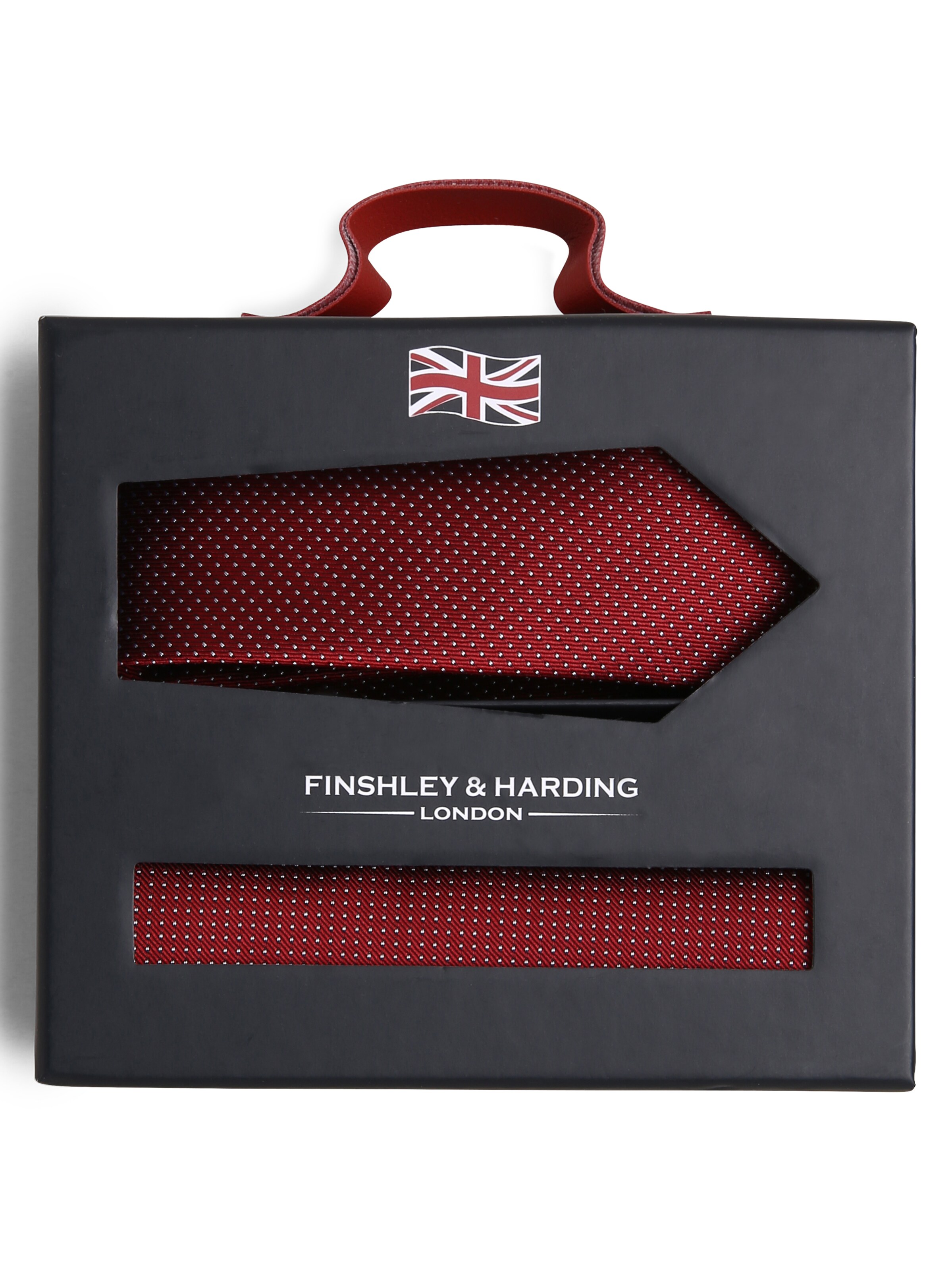 Finshley & Harding London Set: Krawatte und Einstecktuch in Rot: Vorderseite