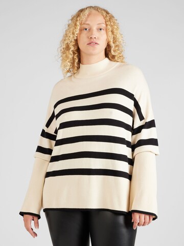 Vero Moda Curve - Jersey 'HAPPINESS' en beige: frente