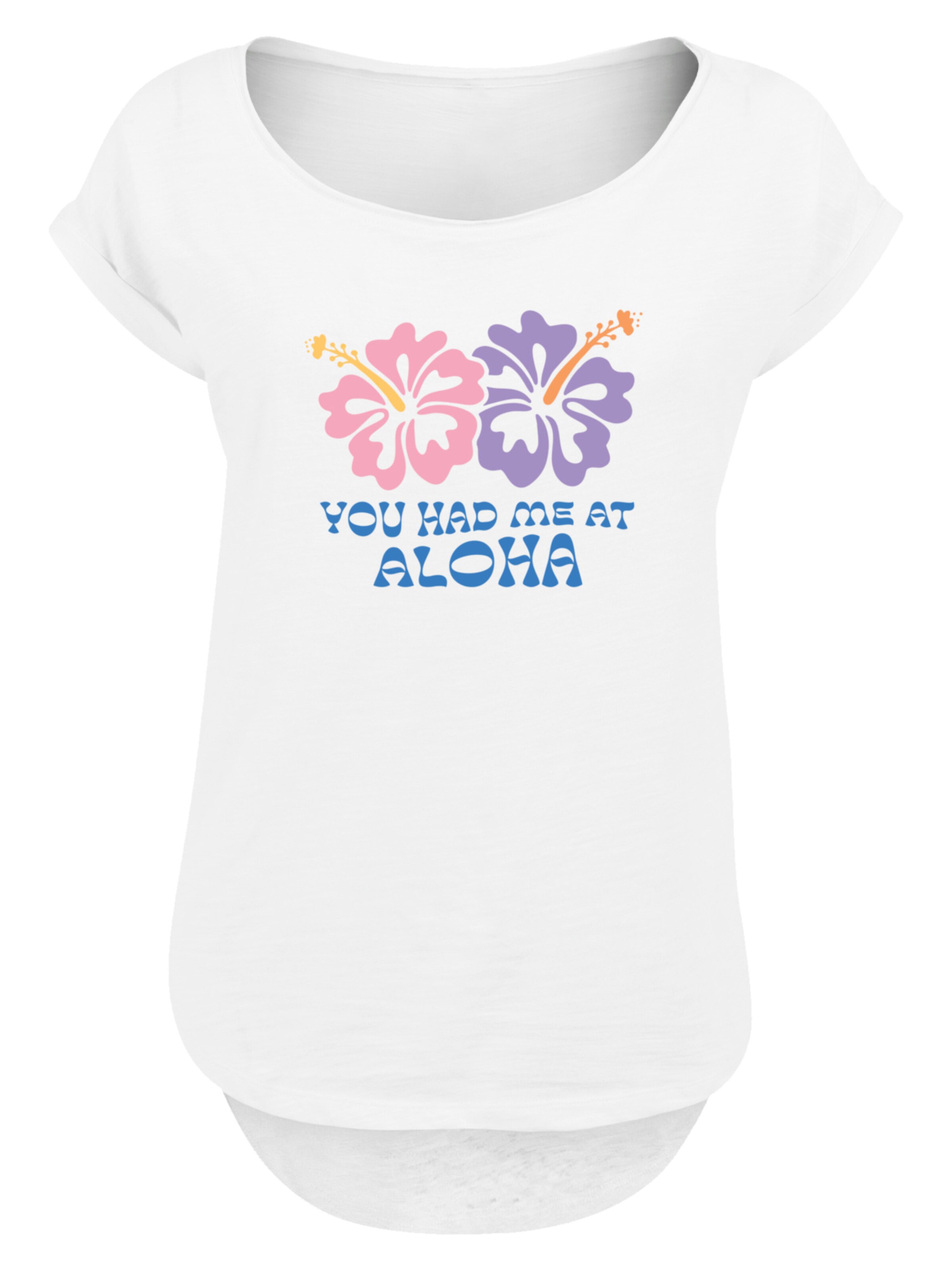 T-shirt 'You Had Me At Aloha' F4NT4STIC en blanc : devant