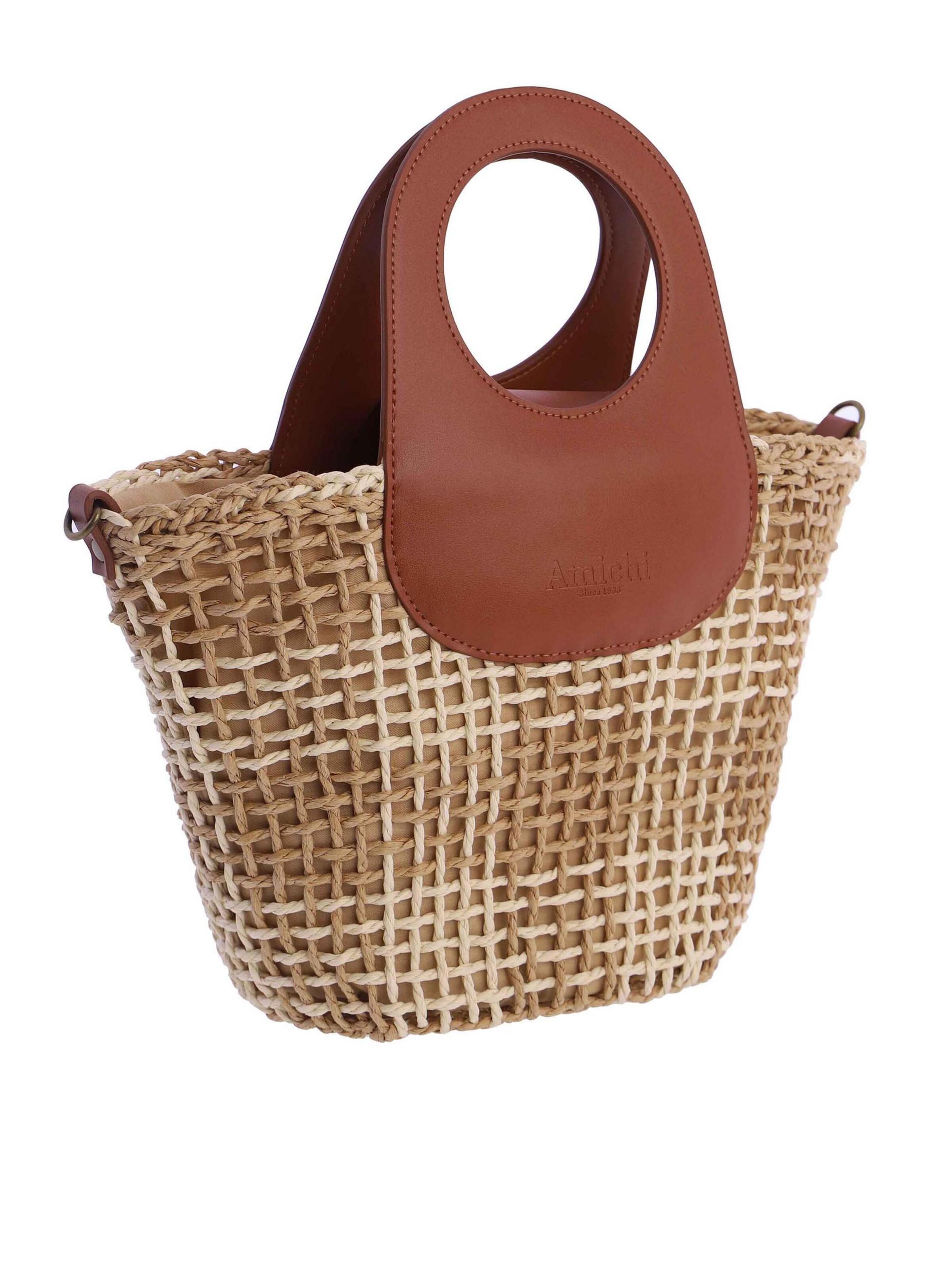 Amichi - Bolso de mano 'Bolso de mano para mujer Nacre de fibras naturales con cremallera' en beige