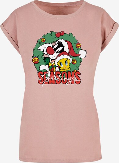 ABSOLUTE CULT T-shirt 'Looney Tunes - Seasons Greetings' en vert / rose ancienne / rouge / blanc, Vue avec produit