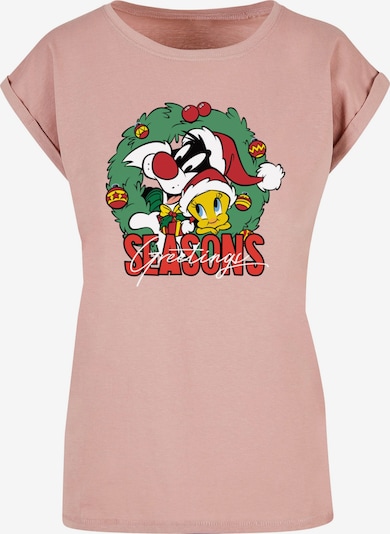 ABSOLUTE CULT T-shirt 'Looney Tunes - Seasons Greetings' en vert / rose ancienne / rouge / blanc, Vue avec produit