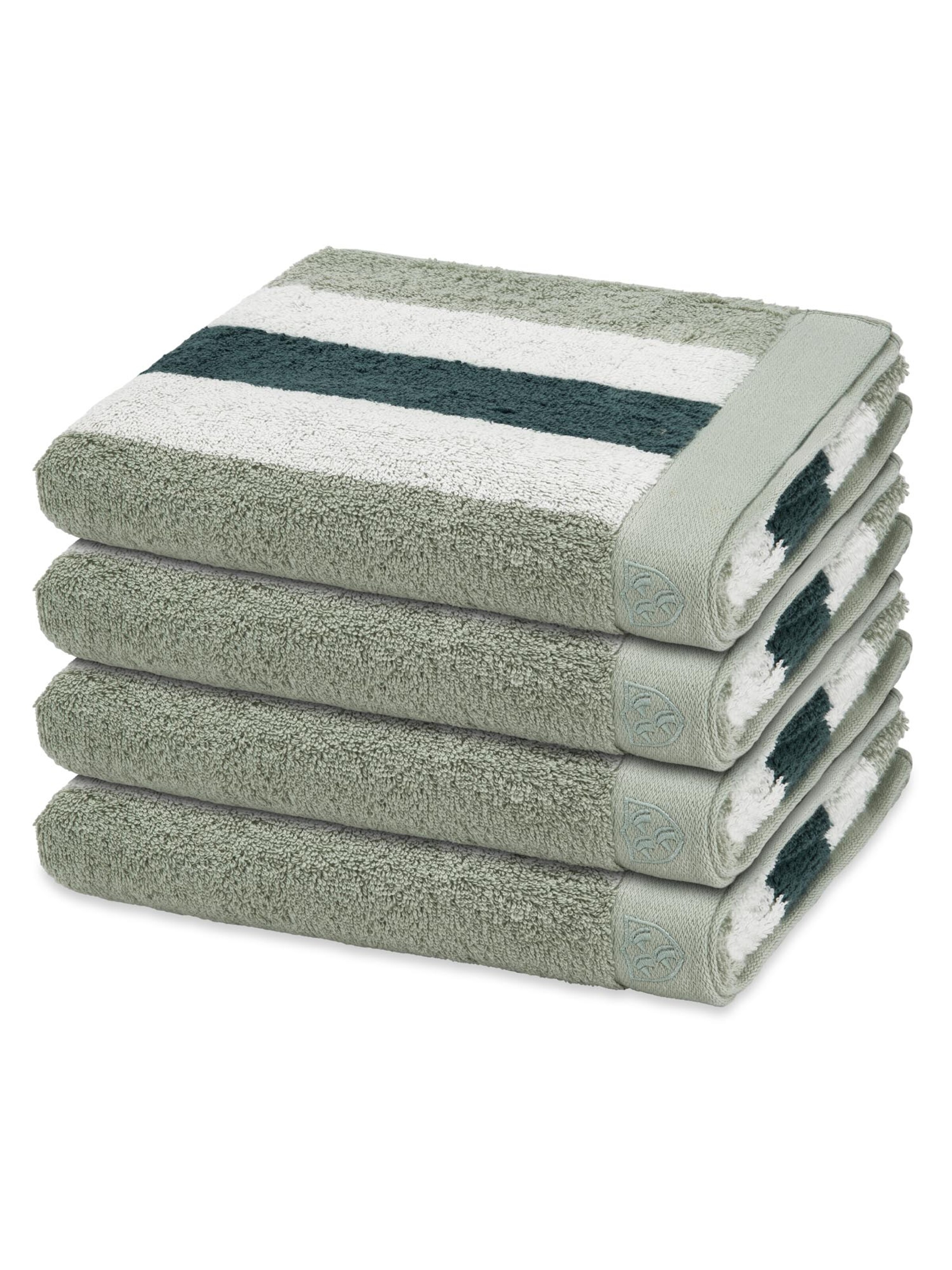 ROSS Handdoek 'Doubleface Stripes' in Groen: voorkant