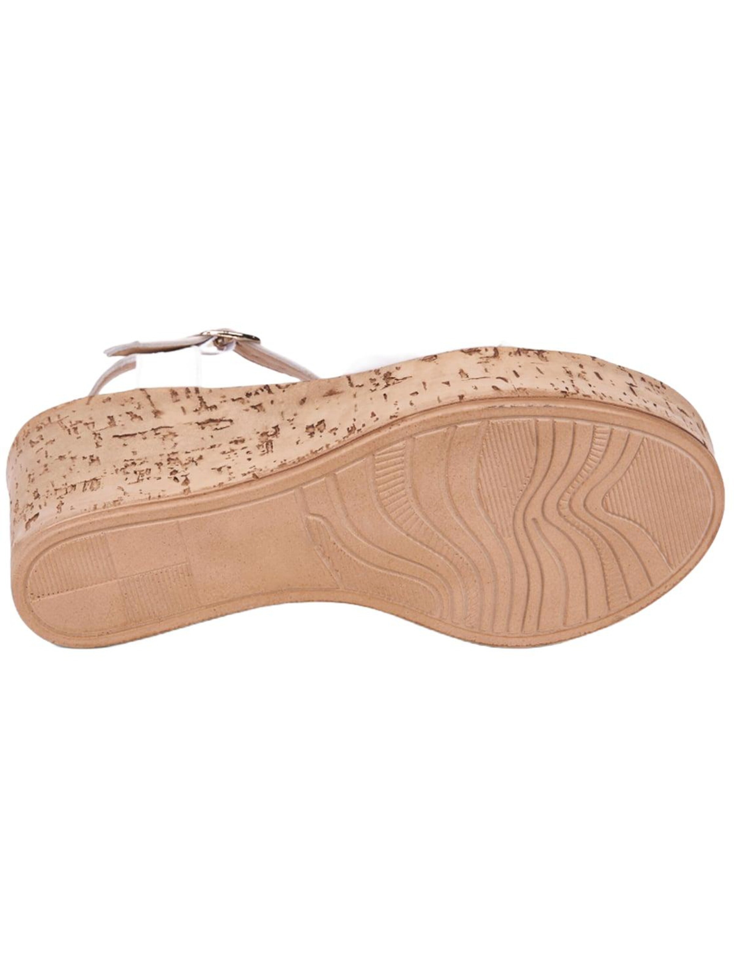 Desa Zehentrenner 'DESA Damen-Keilsandalen aus Leder mit goldenen Details'‌‌‌ in Beige