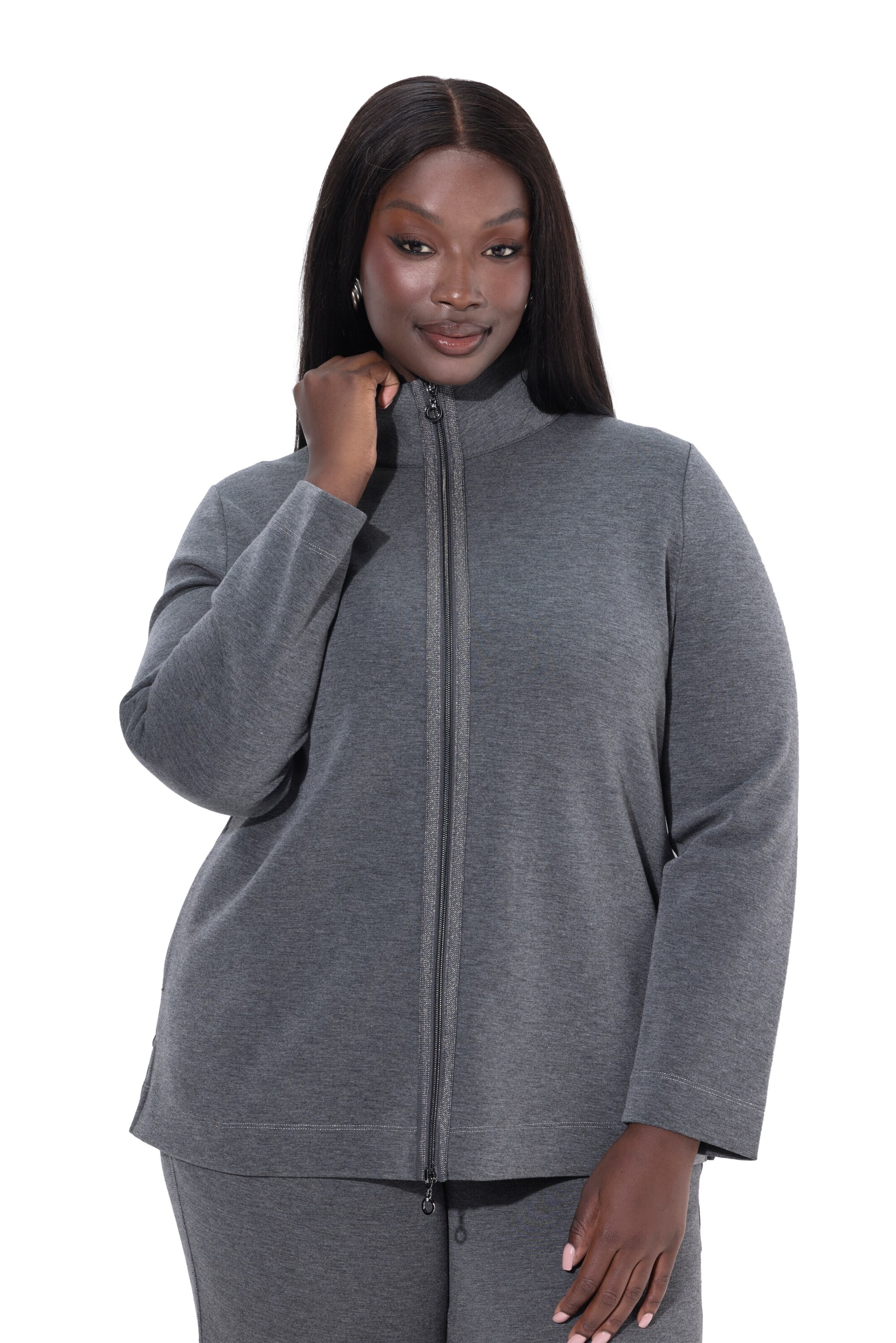 Ulla Popken Sweat jacket in Grey: front