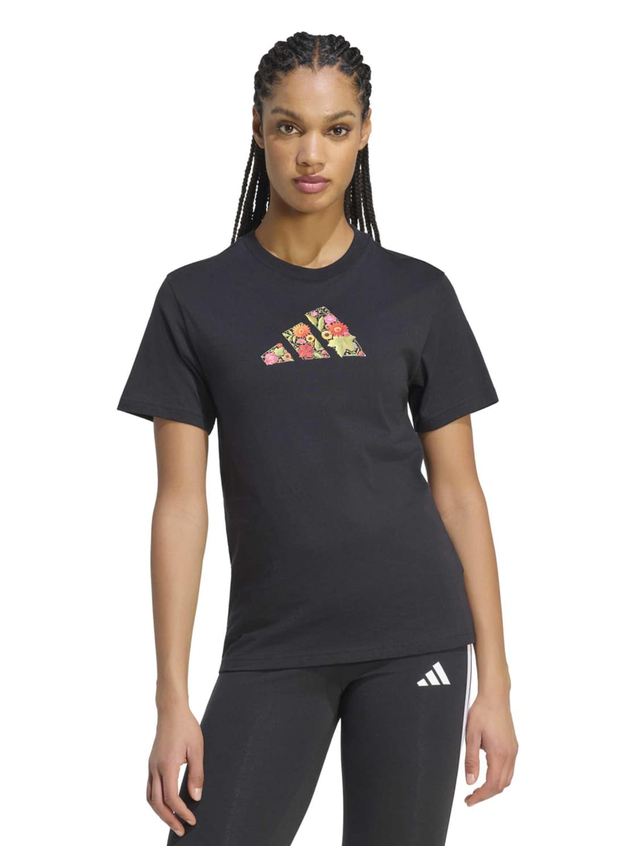 ADIDAS SPORTSWEAR Funkcionalna majica 'FLORAL' | črna barva: sprednja stran
