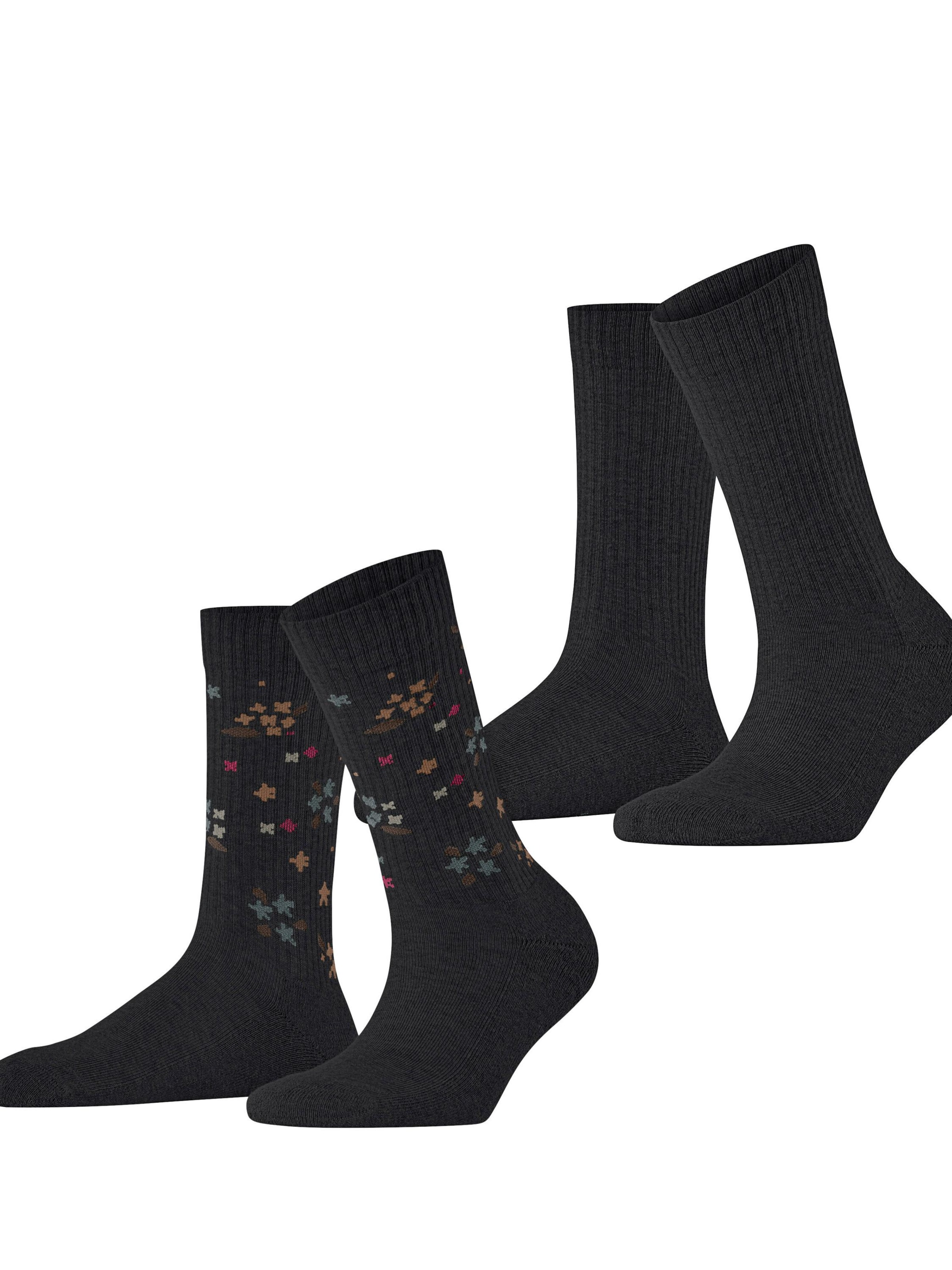 ESPRIT Socken 'Flower Rib 2-Pack'‌‌‌‌‌‌‌‌‌ in Schwarz: Vorderseite