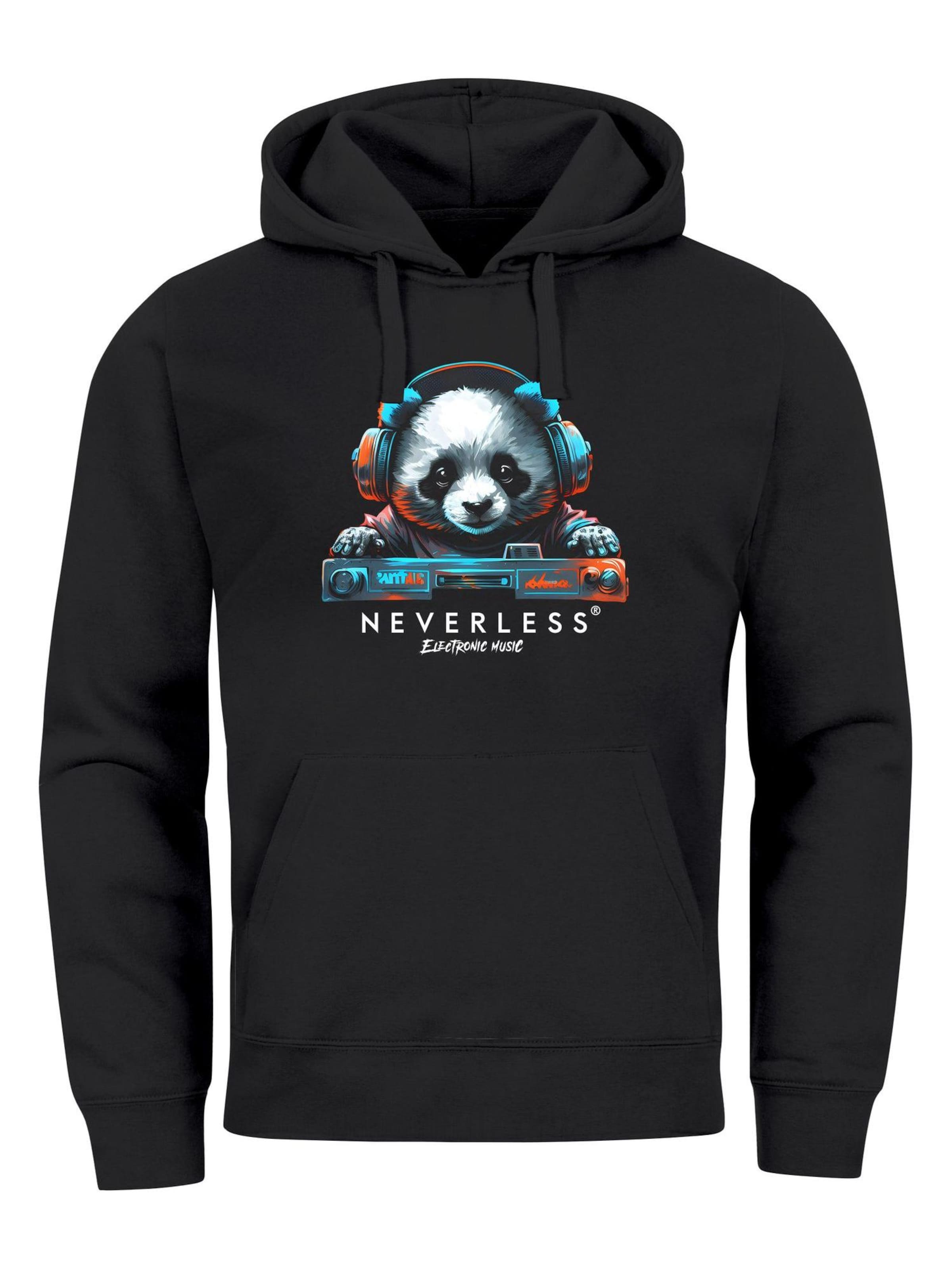 Neverless Sweatshirt 'Panda DJ'‌‌‌‌‌‌‌‌ in Schwarz: Vorderseite