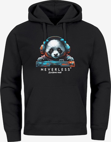Neverless Sweatshirt 'Panda DJ' in Black: front