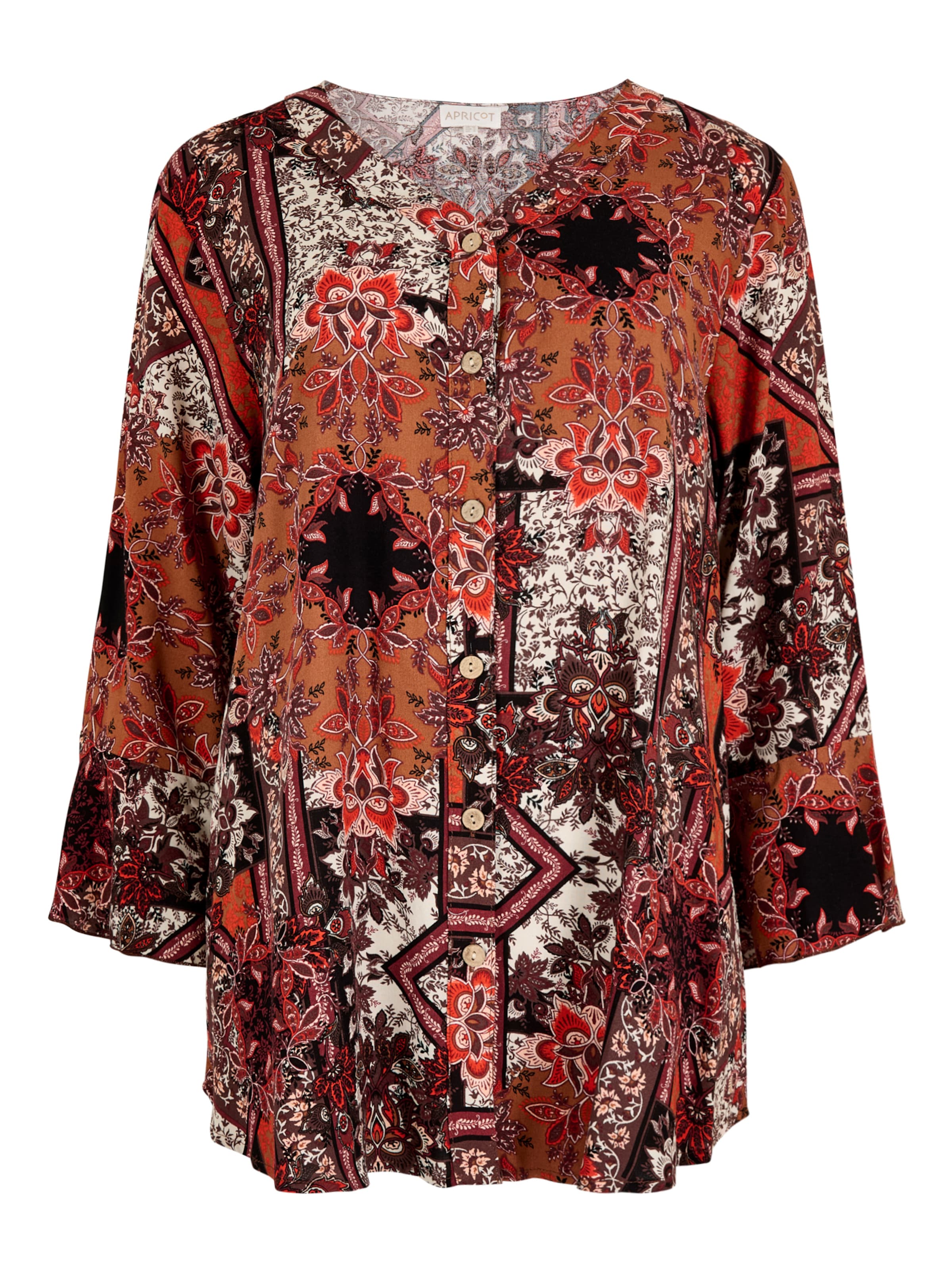Apricot Patchwork Scarf Print Blouse ' ' in Orange: Vorderseite