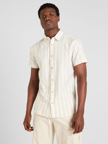 JACK & JONES Slim fit Button Up Shirt 'JOSHUA' in Beige: front