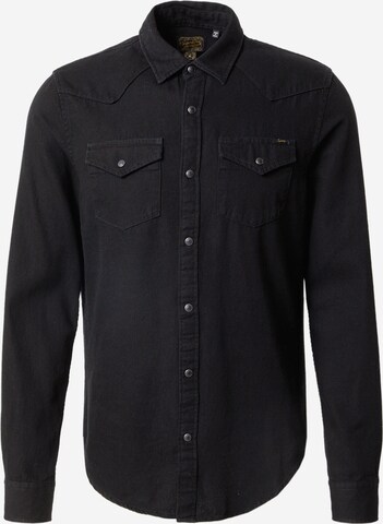 Superdry Regular fit Button Up Shirt in Black: front