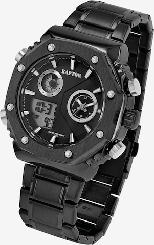 Raptor Analoguhr 'mit Dual-Time und Edelstahlarmband' in Schwarz: Vorderseite