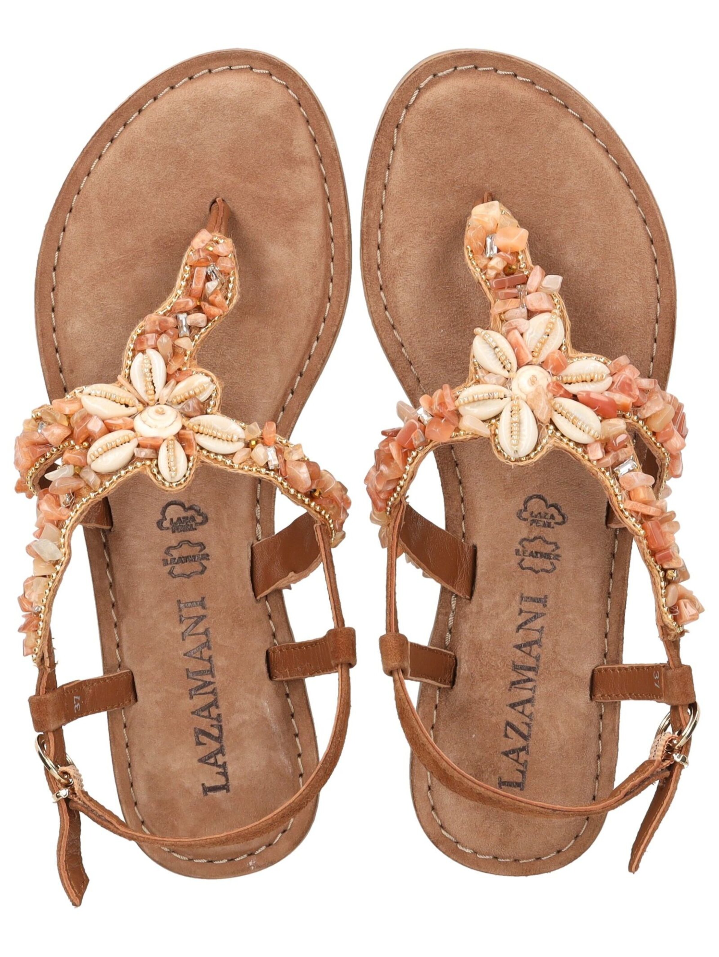 LAZAMANI T-Bar Sandals in Brown
