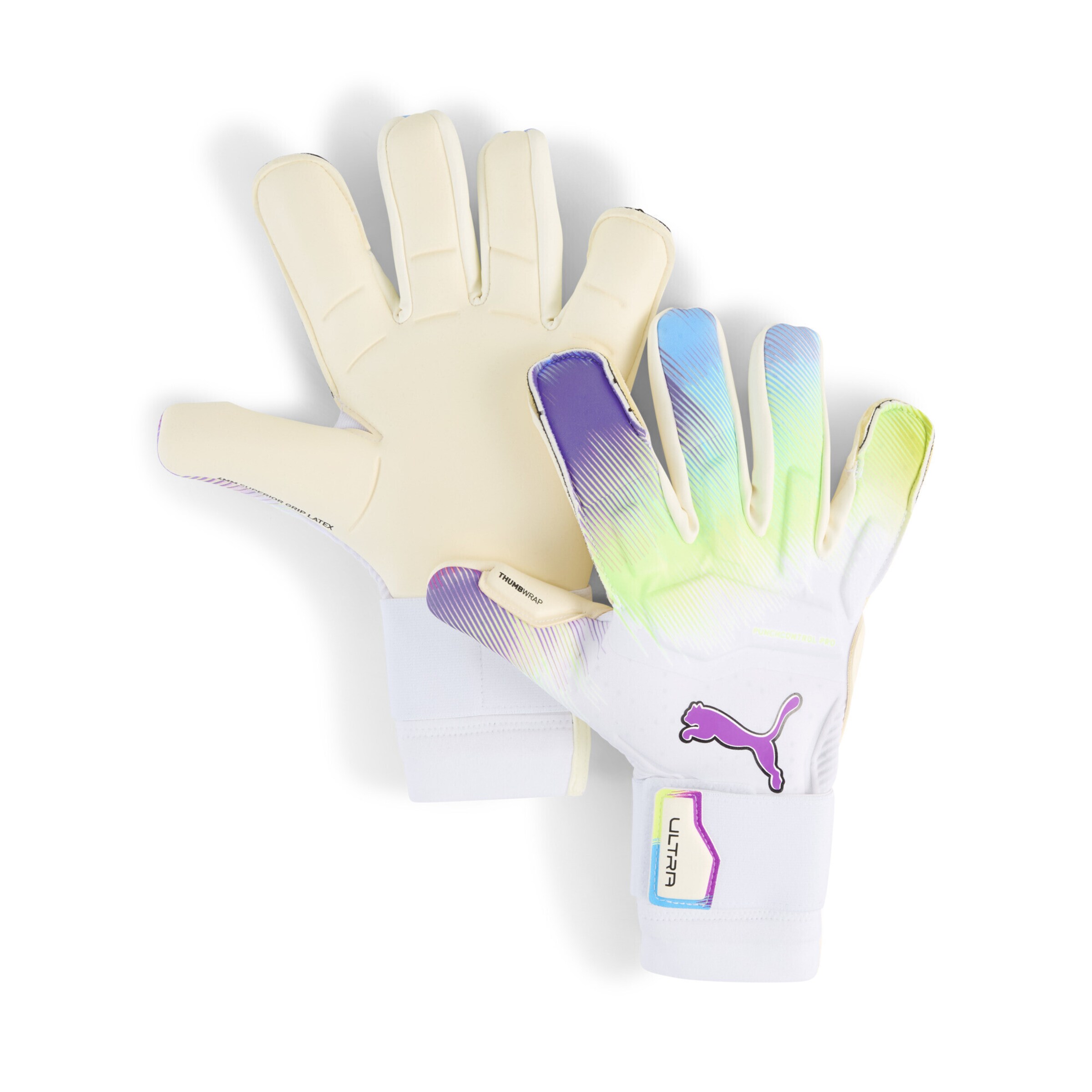 PUMA Sporthandschoenen 'Ultra Ultimate Brilliance' in de kleur Lichtgeel / Lichtgroen / Lila / Wit, Productweergave