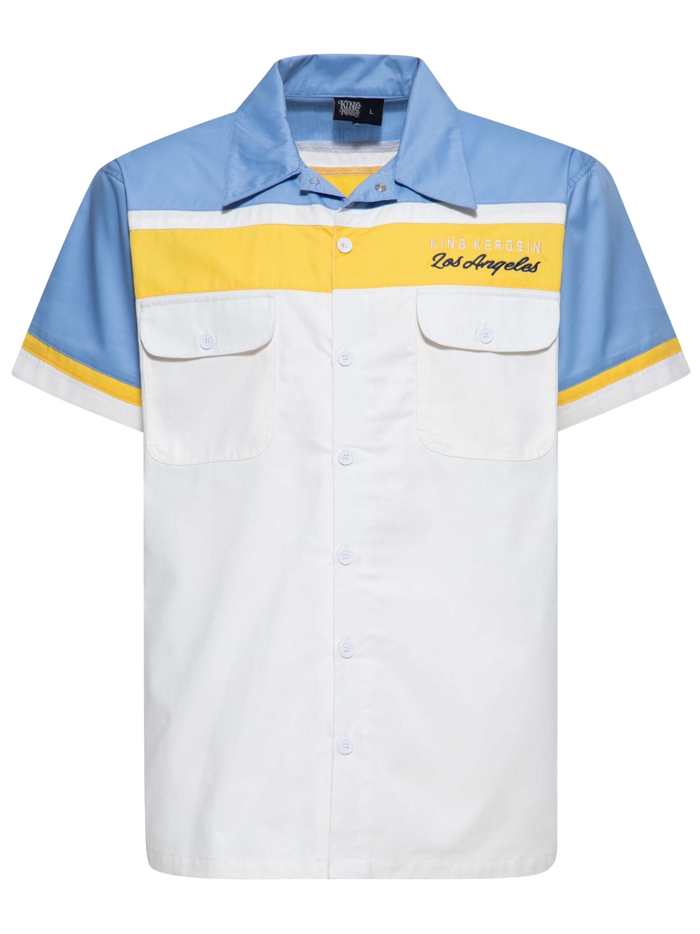 King Kerosin Regular fit Button Up Shirt 'Redondo Beach Speed Kings' in Blue: front
