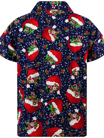 King Kameha Regular fit Button Up Shirt 'Christmas Flying Hats' in Blue
