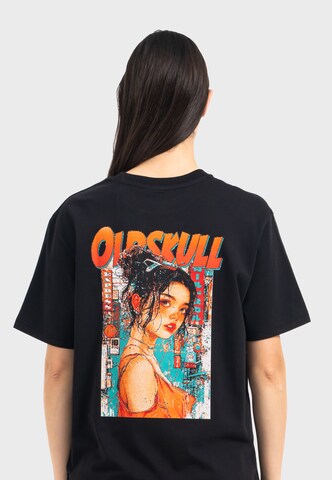 Oldskull Shirt 'Retro Pixel Lady' in Black: front