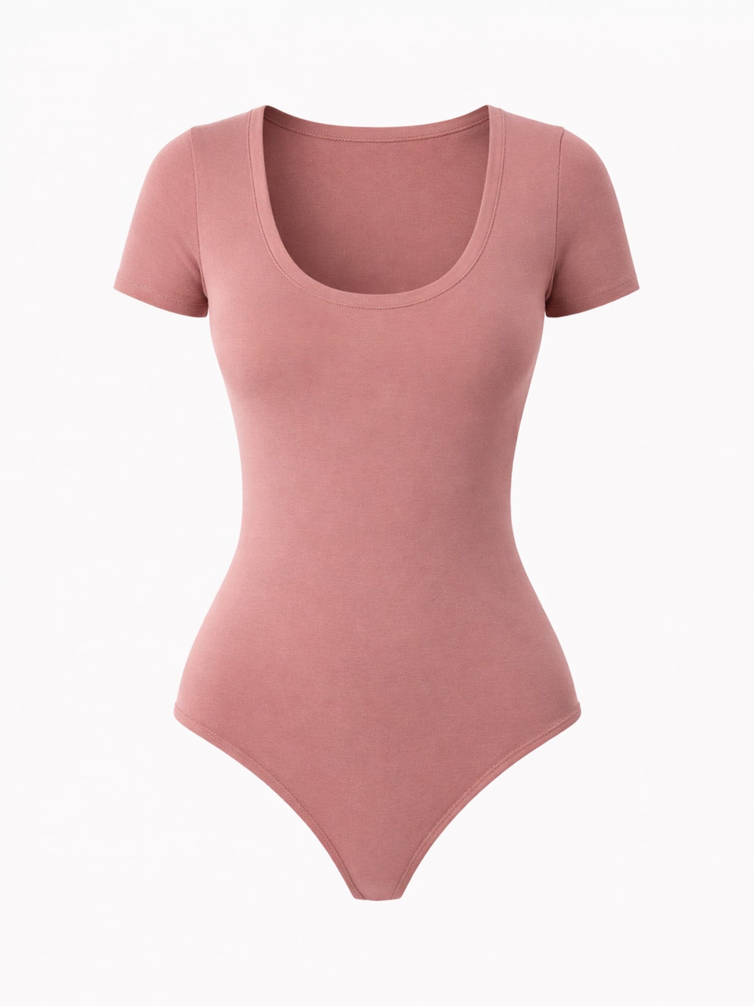 LEAFLETIC Body 'Leafletic Women’s Short Sleeve U-Neck Bodysuit' in Roze: voorkant
