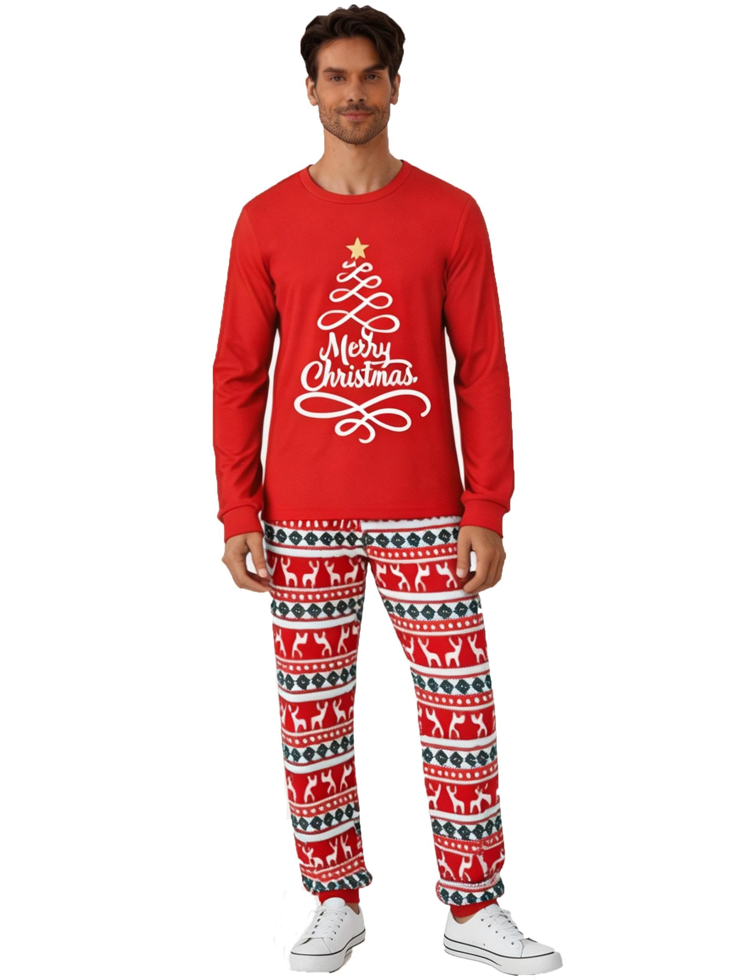 KoJooin Long Pajamas 'Herren Set Weihnachten Pyjama Langarm Rundhals Rentier Muster Homewear' in Red: front