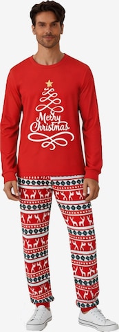 KoJooin Pajamas long 'Herren Set Weihnachten Pyjama Langarm Rundhals Rentier Muster Homewear' in Red: front