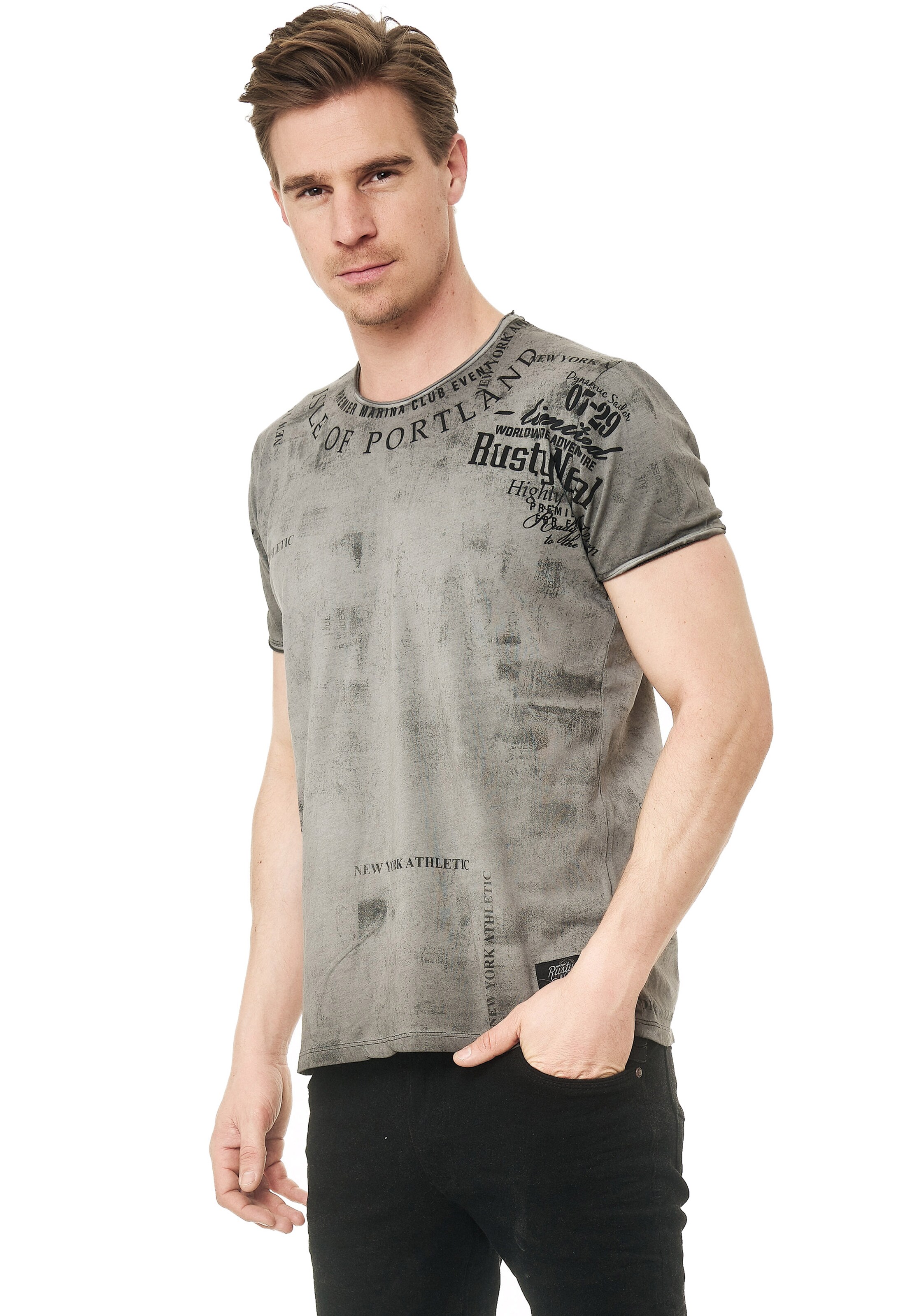 Rusty Neal T-Shirt mit lässigem Print in Grau: Vorderseite