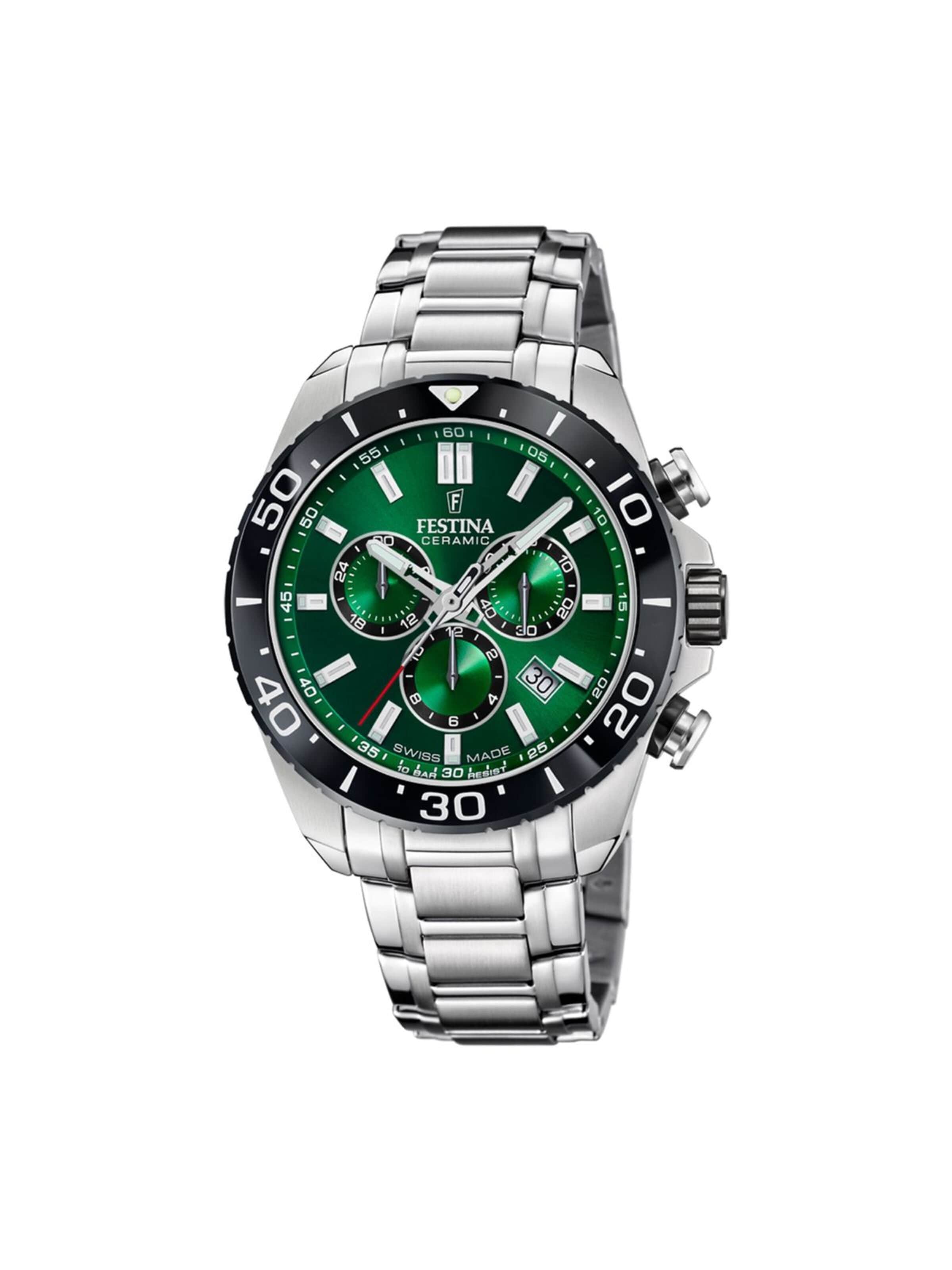 FESTINA Analogové hodinky 'Chronograph Chrono Swiss Made' – zelená: přední strana