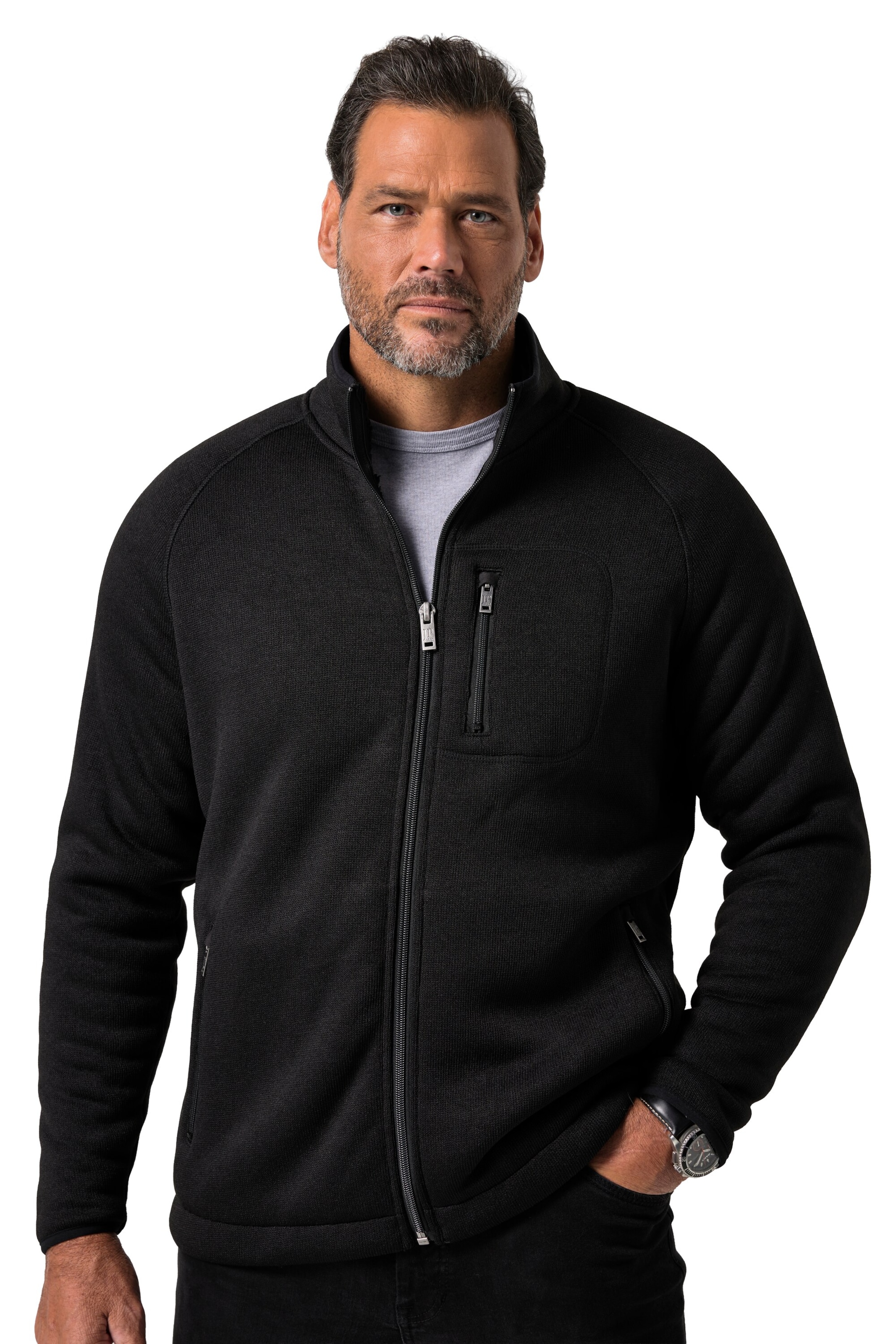 JP1880 Fleecejacke in Schwarz: Vorderseite