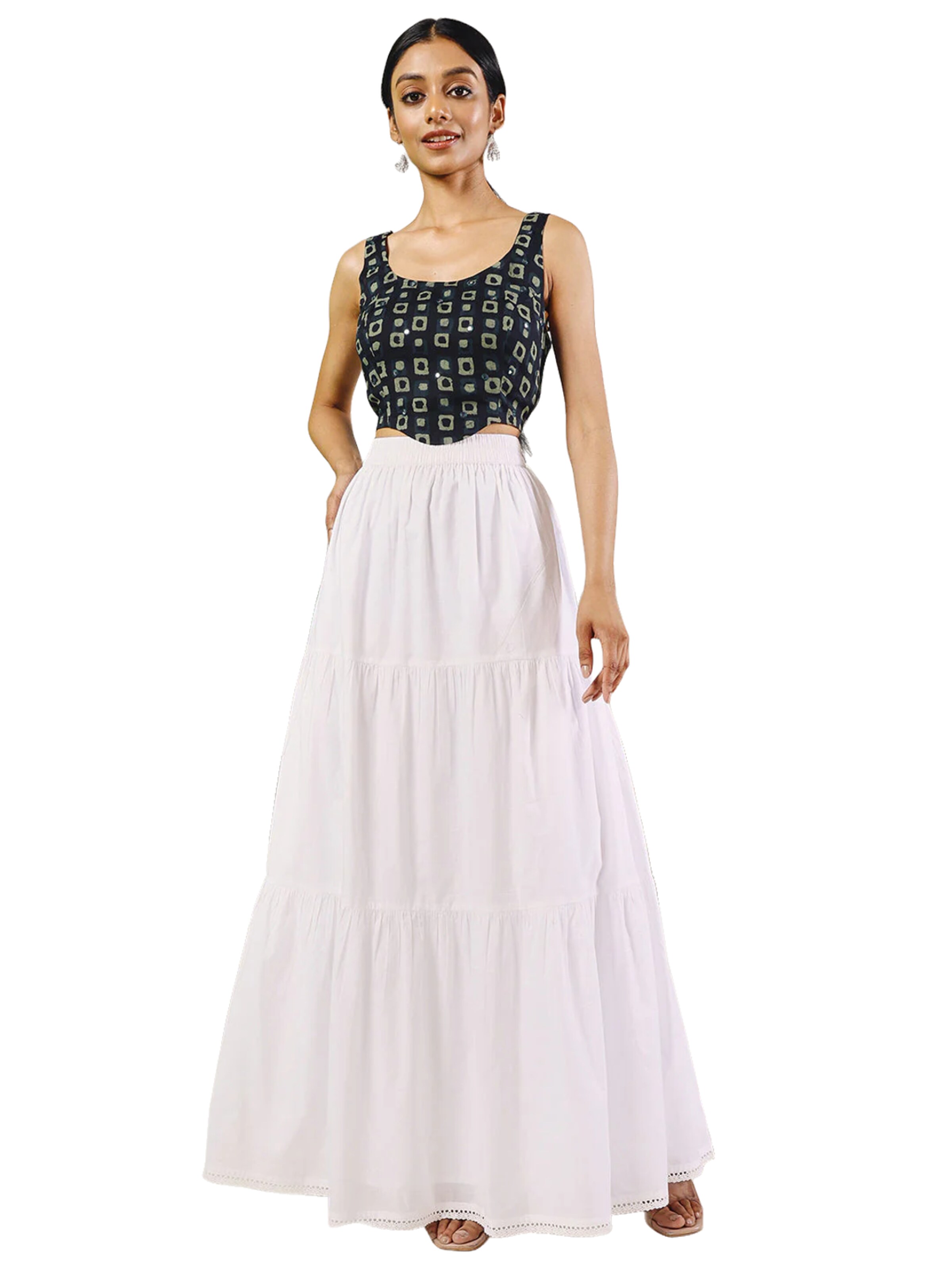 PfauGermany Skirt 'FIORRA Women's White Cotton Tiered Maxi Skirt' in White: front