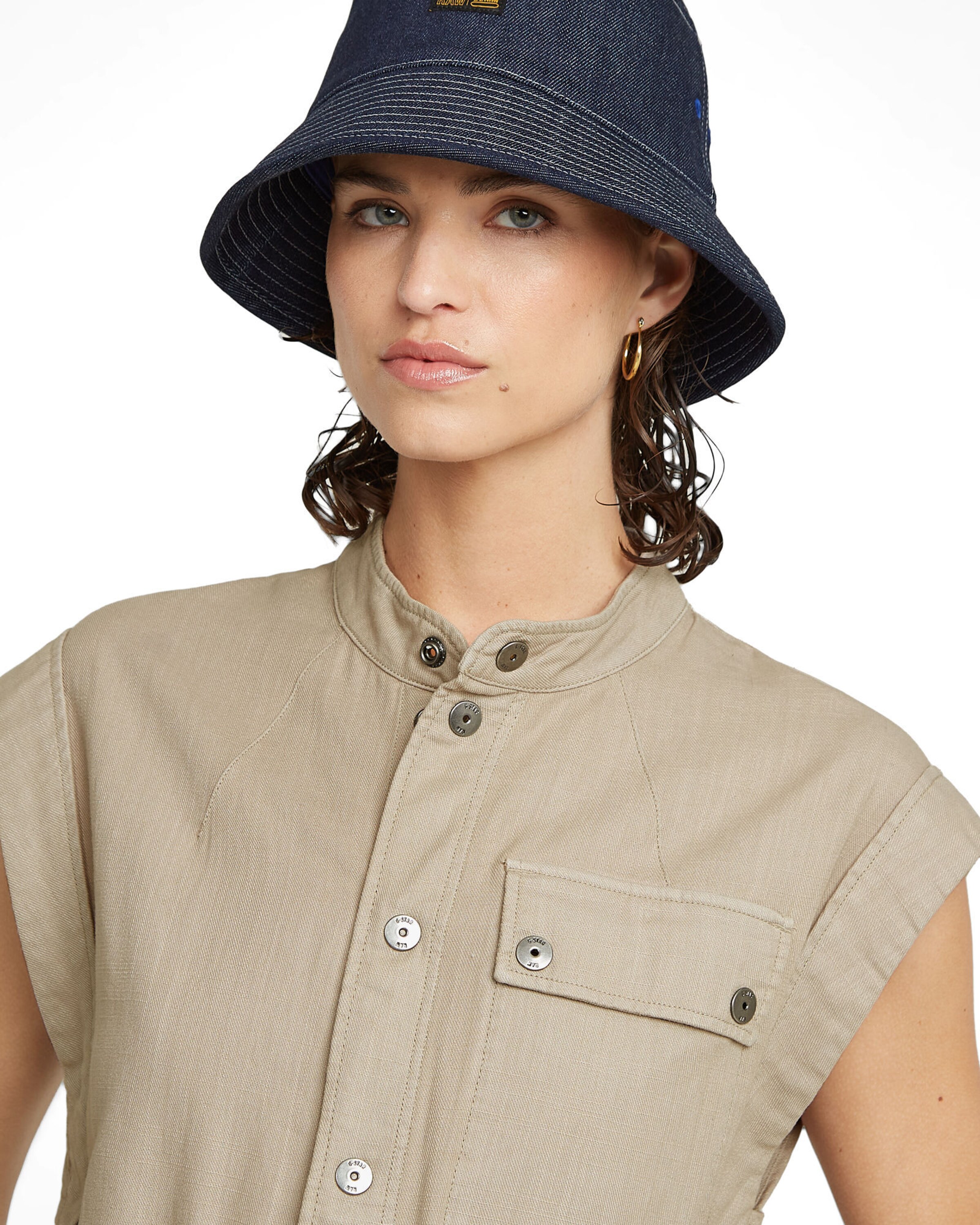 G-STAR Button Up Dress 'Pocket' in Grün