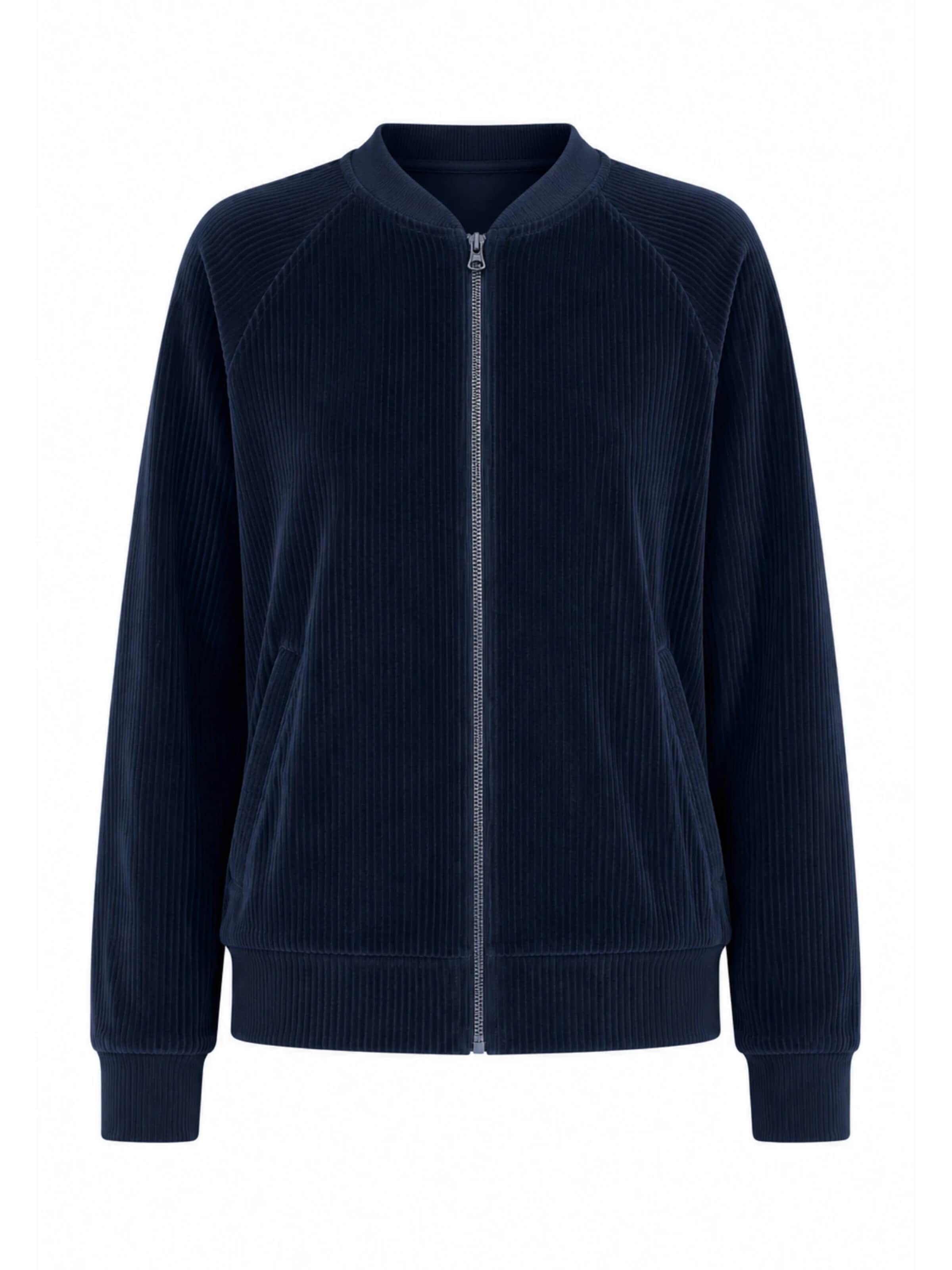 Leela COTTON Zip-Up Hoodie in Blue: front