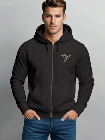 Neverless Zip-Up Hoodie 'Origami Vogel' in Black