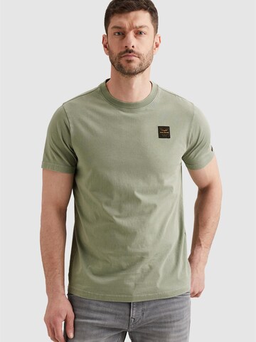 PME Legend Shirt 'T-shirt with badge and a garment-dye wash' in Green: front