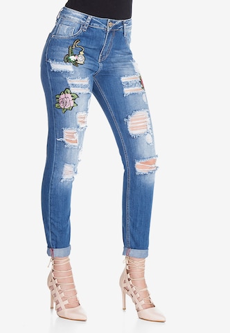 CIPO & BAXX Skinny Jeans 'Patched Rose' in Blau