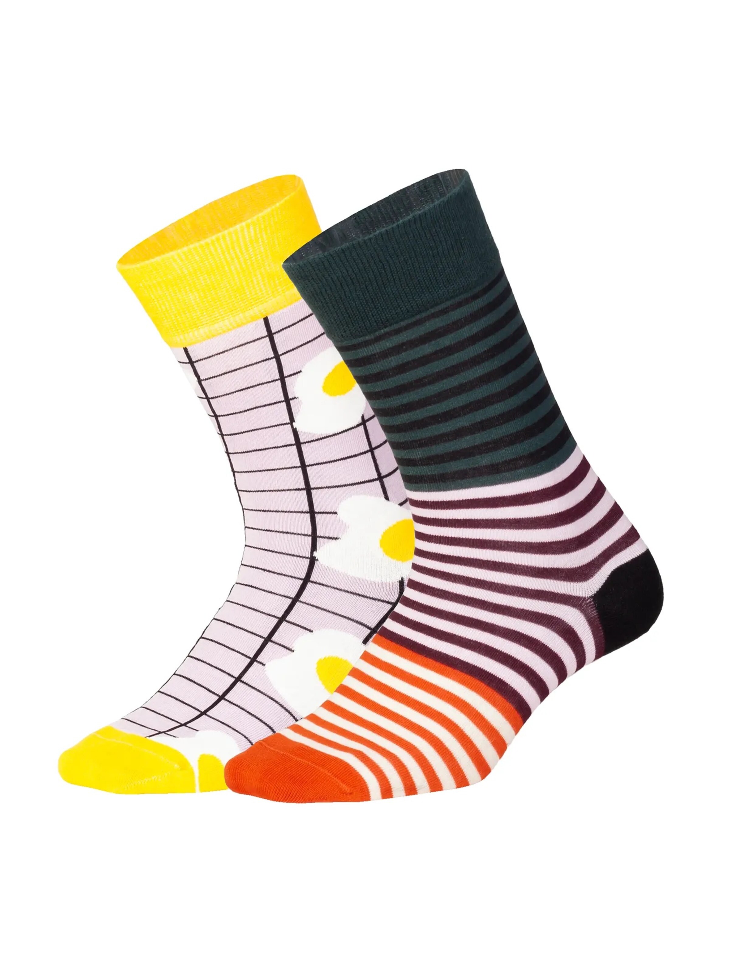 DillySocks Socken 'Breakfast Club' in gelb / dunkelgrün / pastelllila / dunkelrot / schwarz / weiß, Produktansicht