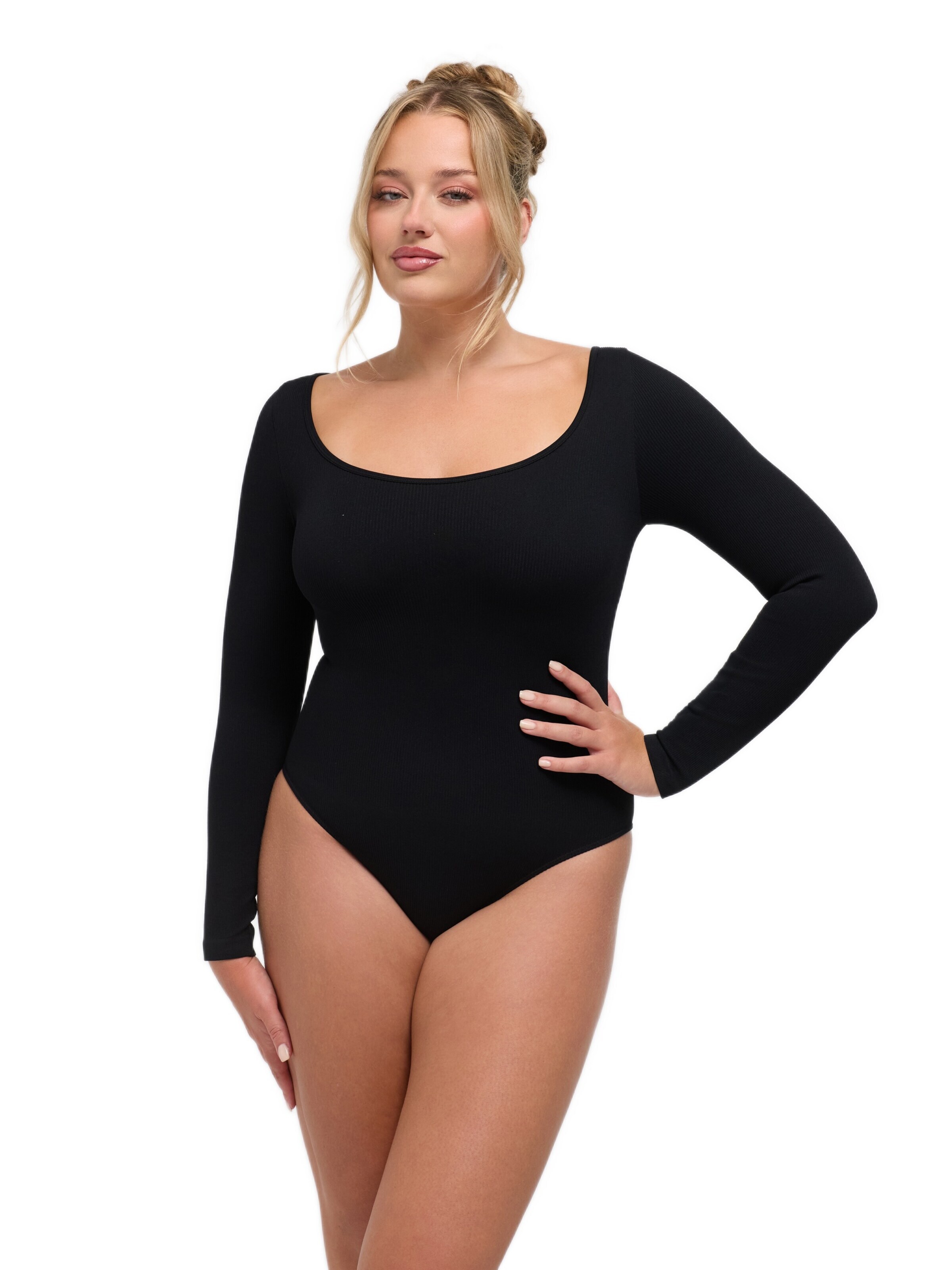 cfab Body 'Ribbed Longsleeve Sculpting Bodysuit with Slip' in Zwart
