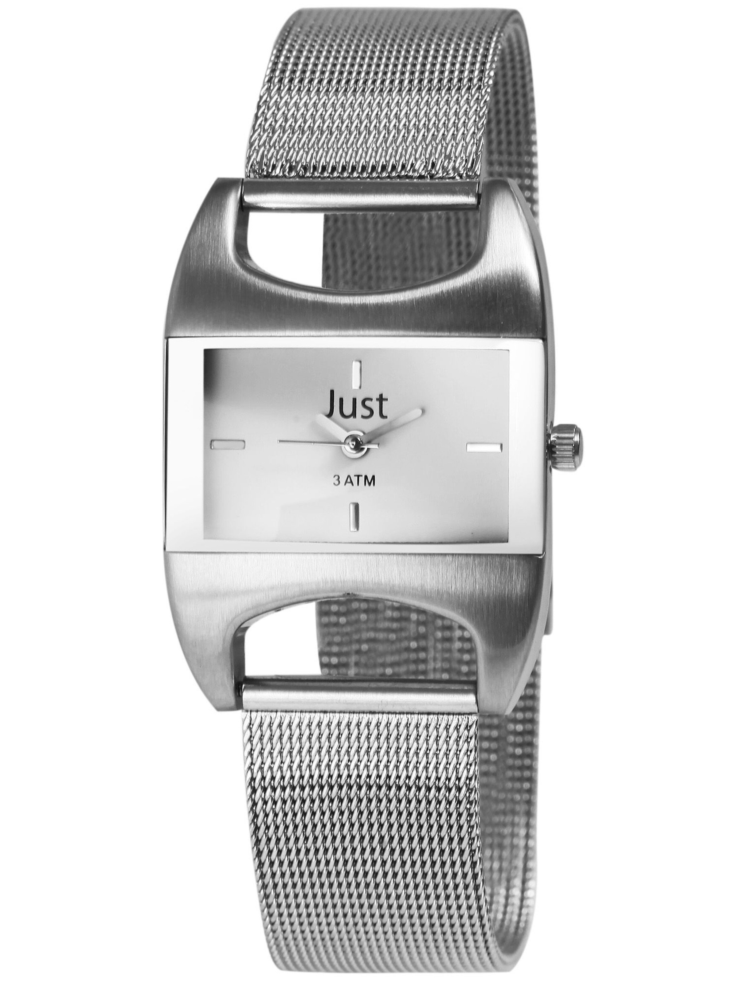 JUST Analog Watch 'Mineralglas' in Silver: front